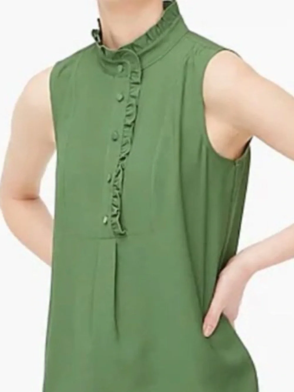 J. Crew Green Sleeveless Ruffle-Front Camisole
